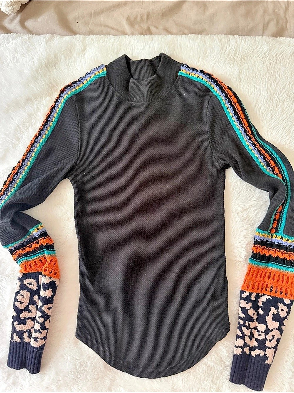 Free People Switch It Up Thermal Top in Black & Orange